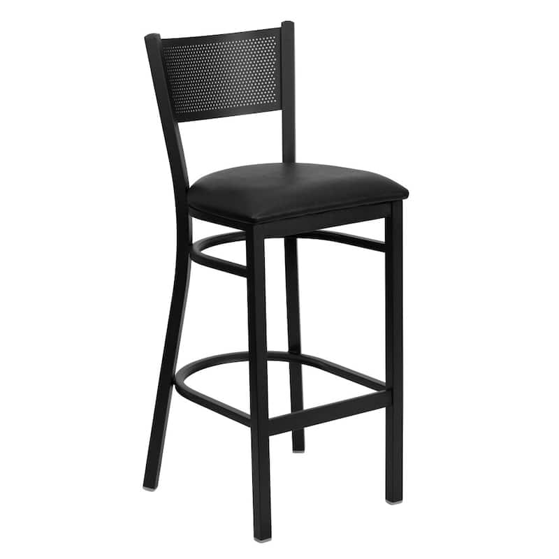 Grid Back Metal Restaurant Barstool - 19"W x 19.5"D x 42.25"H - black vinyl seat/black metal frame