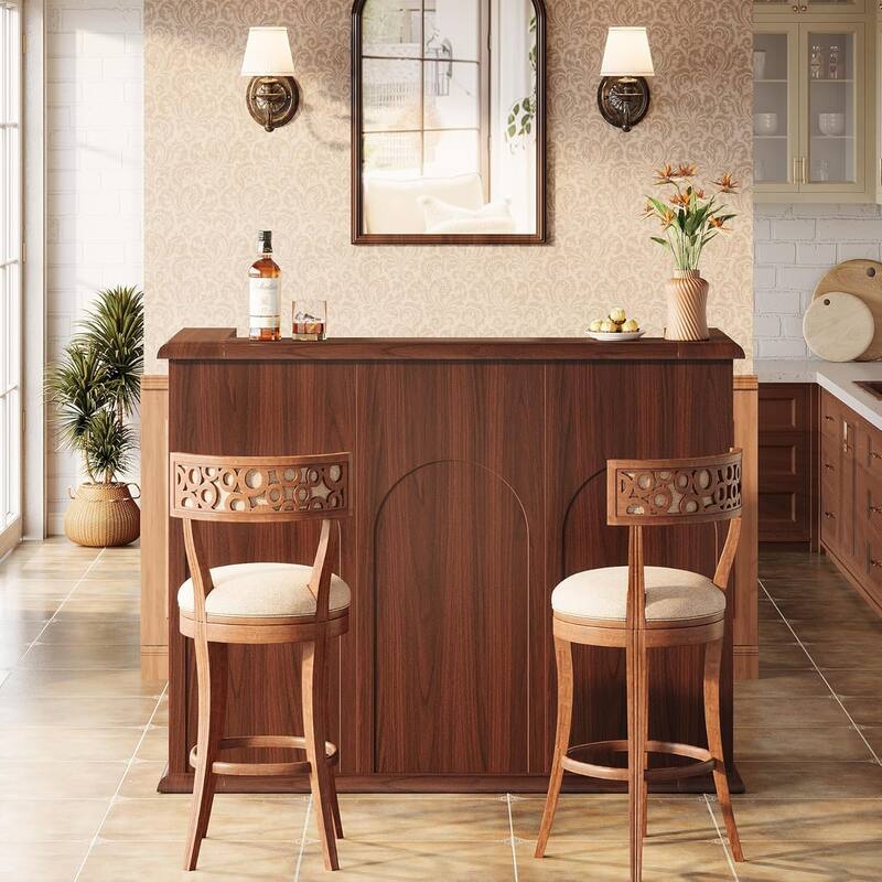 55-Inch Home Bar Unit, Mid-Century Modern Liquor Bar Table for Home Pub, Kitchen, Living Room