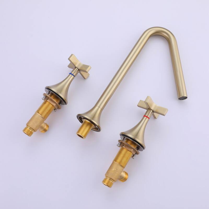 Brushed Gold Wall-Mount Bathroom Faucet with Cross Handles
