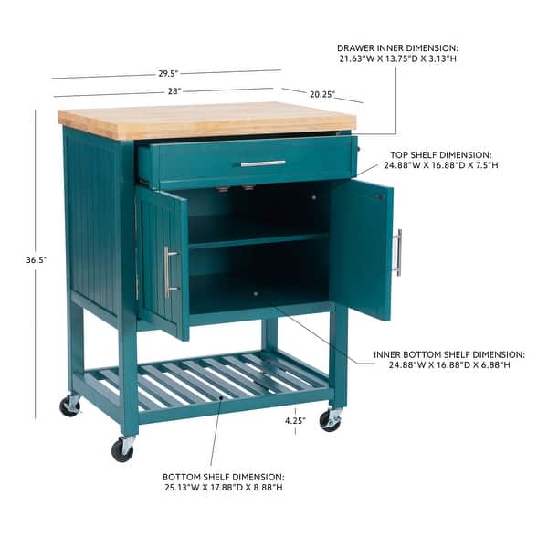Conrad Teal Mobile Kitchen Cart with Butcherblock Top On Sale Bed