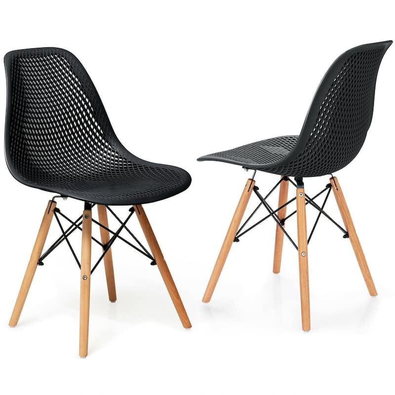 Set of 2 Mesh Dining Chairs with Beech Wood Legs and Ergonomic Curved Seat Ideal for Kitchen and Living Room