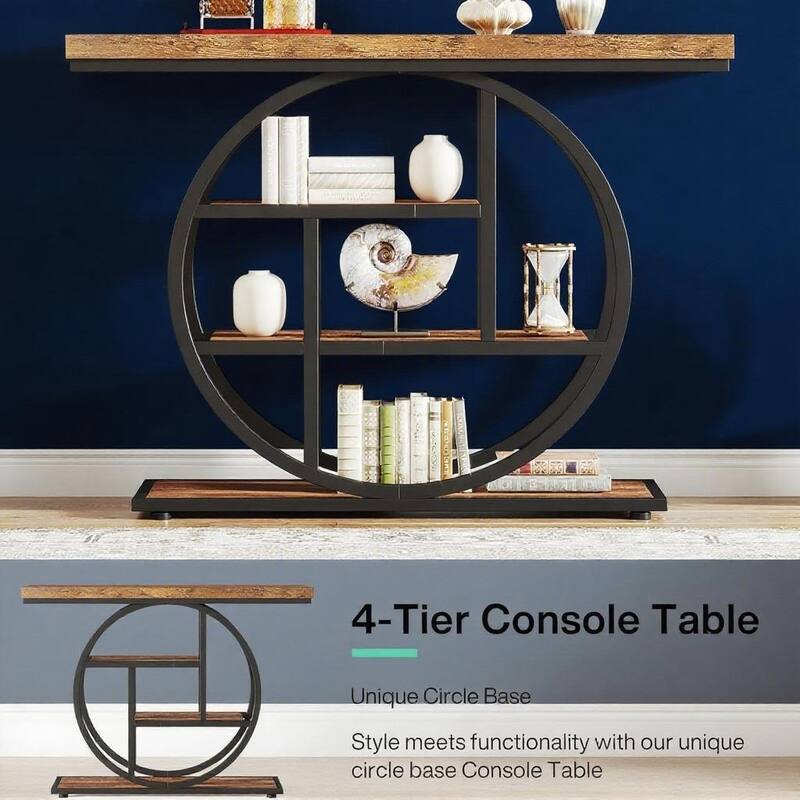 Metal 4-Tier Industrial Narrow Console Table with Storage and Display Space - 41.34” L x 11.81” W x 31.5” H