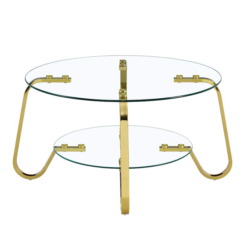 Retro Metal Frame Coffee Table with Double Layer Tempered Glass Minimalist Design