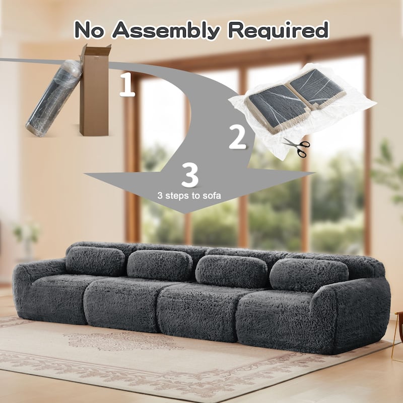 Rossetta 149'' Modern 4-seater Soft Fluffy Plush Fabric Modular Sectional Deep Sofa Couches, Free Combination Buckle Connection