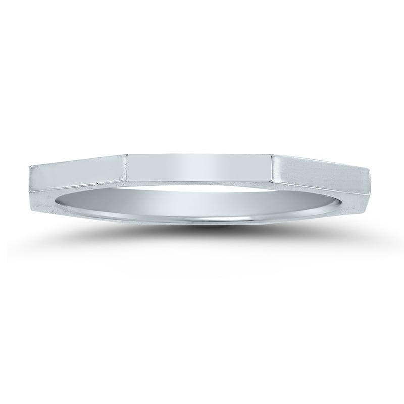 1.5MM Thin Eight Sided Octagon Wedding Band in 14K White Gold