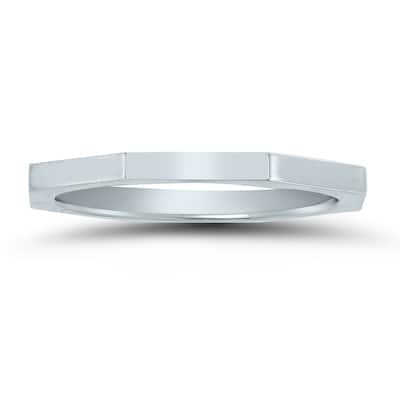 1.5MM Thin Eight Sided Octagon Wedding Band in 14K White Gold