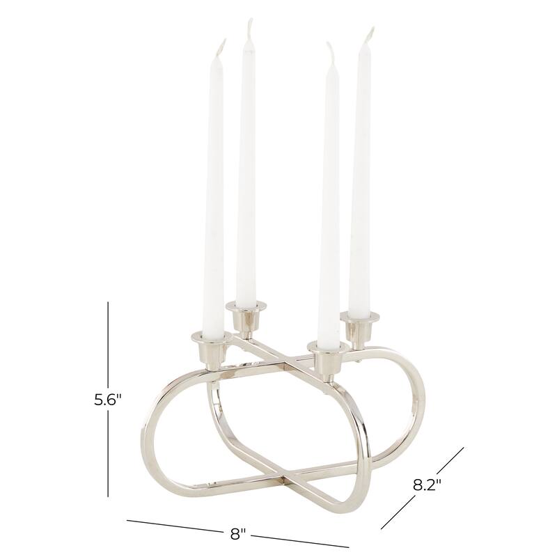 Stainless Steel Metal Geometric Overlapping Oval Candelabra - Silver - CosmoLiving by Cosmopolitan