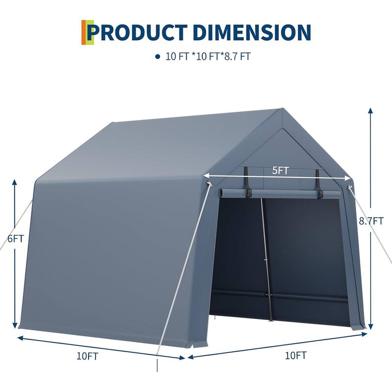 Outdoor Storage Shed, Portable Carport with Roll-Up Ventilated Zipper Door and Windows, Heavy Duty Waterproof Tarp