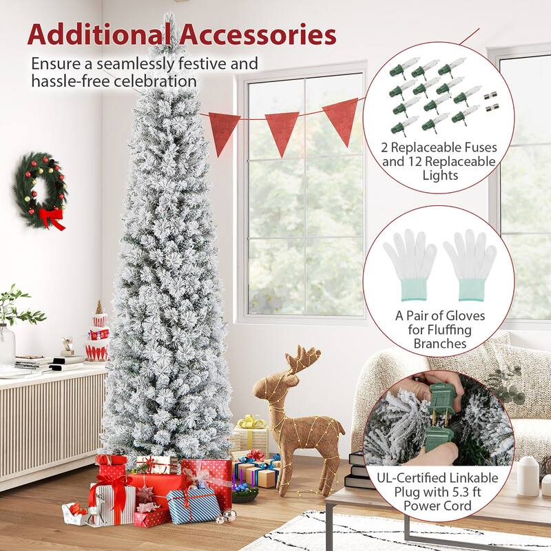Gymax 4.5/6/7 FT Pre-Lit Artificial Christmas Tree Slim Pencil Xmas