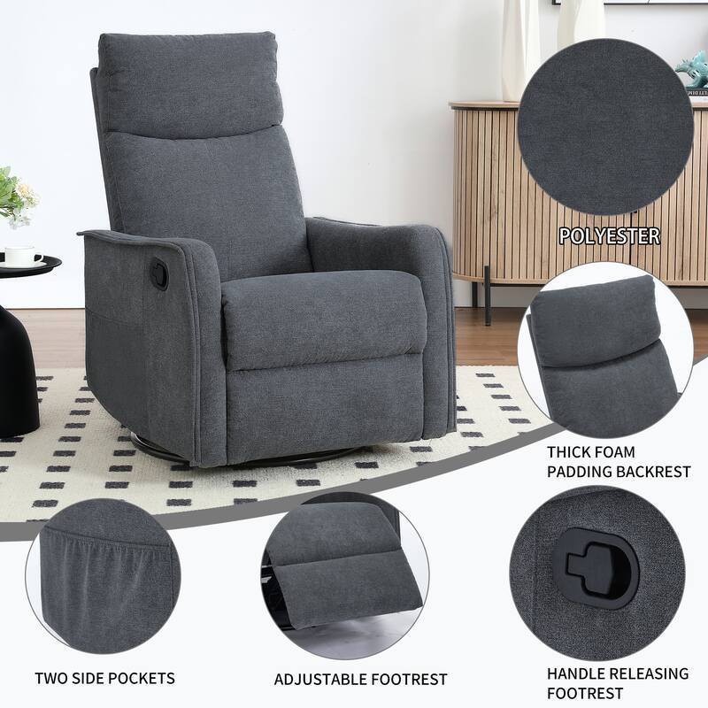 Heat Massage Manual Recliner Chair with Rocker and Swivel in Fabric for Living Room