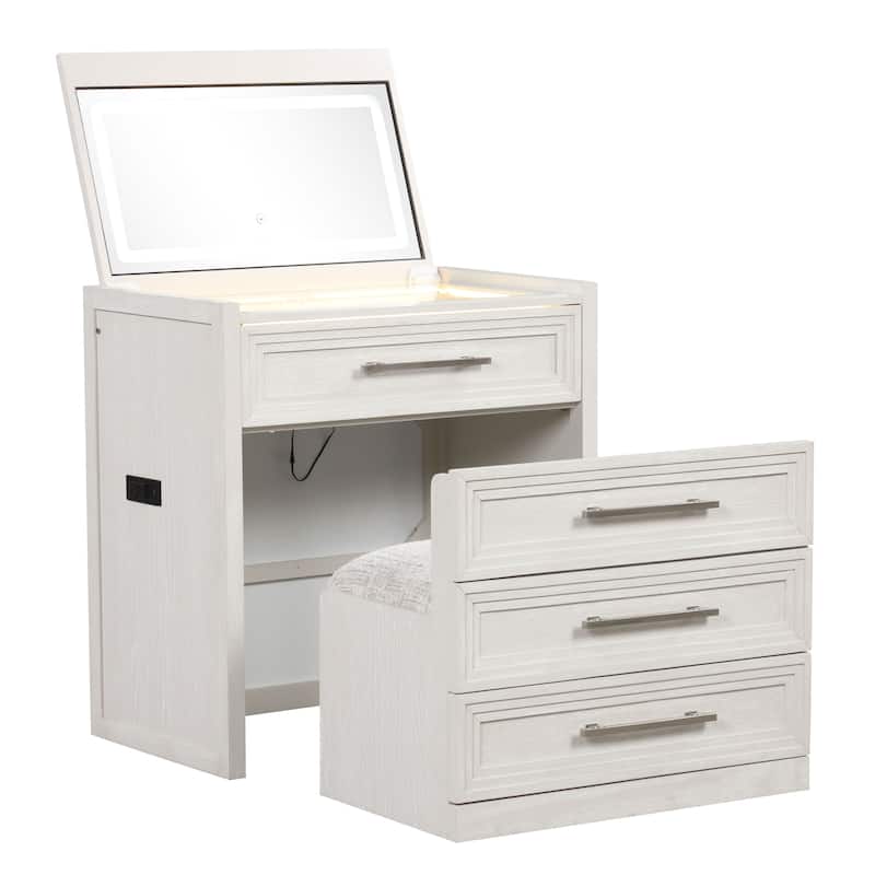 Furniture of America Elettra Modern Wood White Vanity Set with Storage Stool