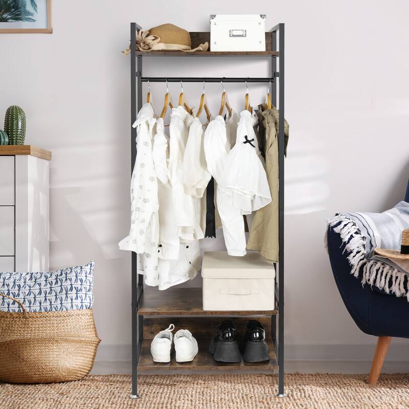 Clothes Rail Clothing Stand Shelves Freestanding Garment Storage Rack - 23.6" L x 15.7" D x 63.8" H