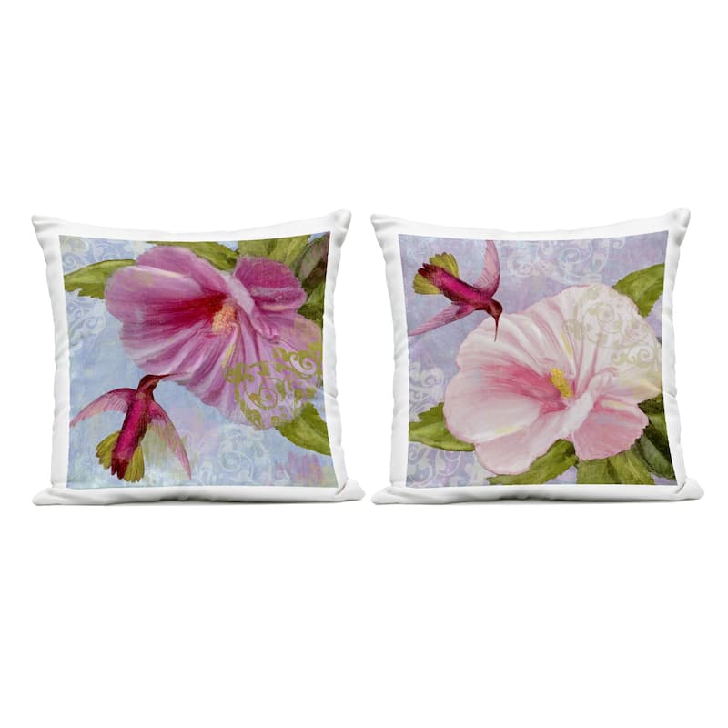 Stupell Hummingbirds & Poppy Bulbs Printed Outdoor Throw Pillow Design by Sasha (Set of 2) - Pillow Sets - Polyester - Green - Set of 2