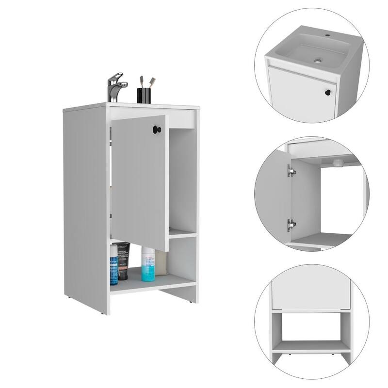 Bathroom Vanity with One Cabinet and Two Shelves, Light Gray, Ideal for Small Spaces and Powder Rooms