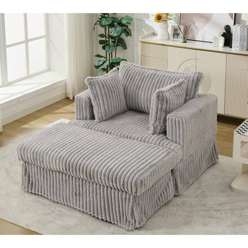 47.7'' Corduroy Deep Seat Upholstered Daybed with Movable Ottoman