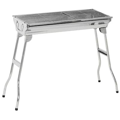 Outsunny Portable Charcoal Grill, Stainless Steel Folding Outdoor BBQ Grill for Backyard Cooking, Camping, Picnic