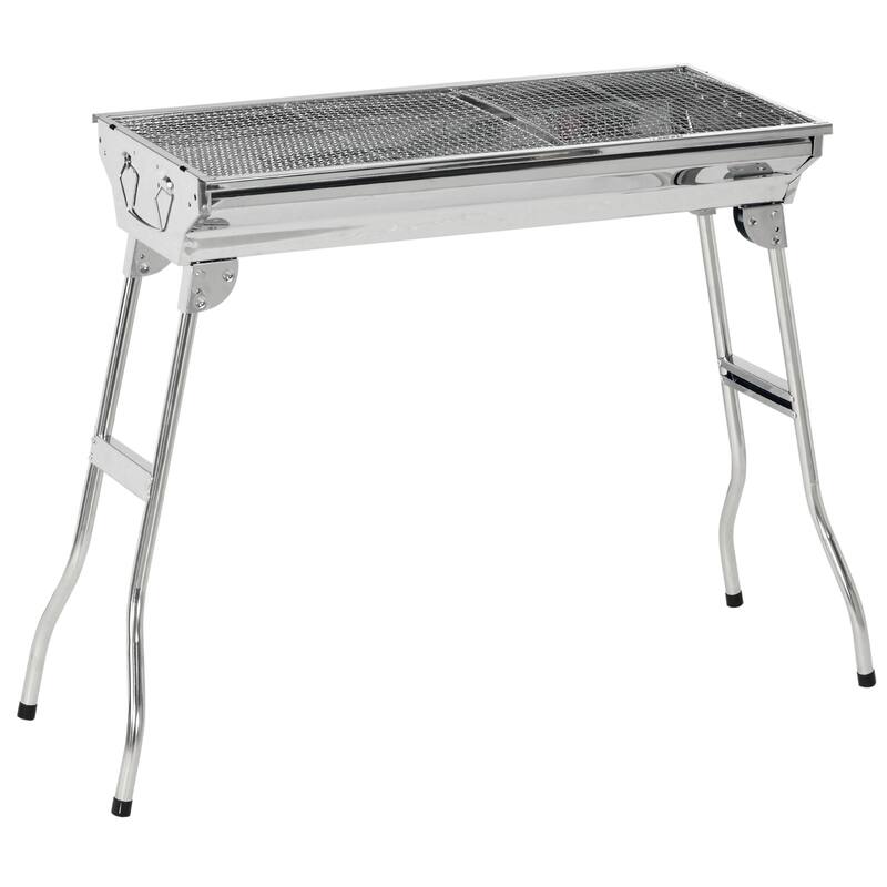 Portable Charcoal Grill Stainless Steel Folding Outdoor BBQ Grill with Pan Grill Rack Hooks, for Backyard Cooking, Camping