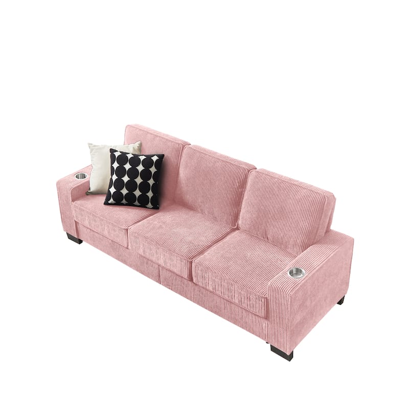 84" Corduroy 3-Seater Sofa, Modern Compressed Design for Multiple Rooms