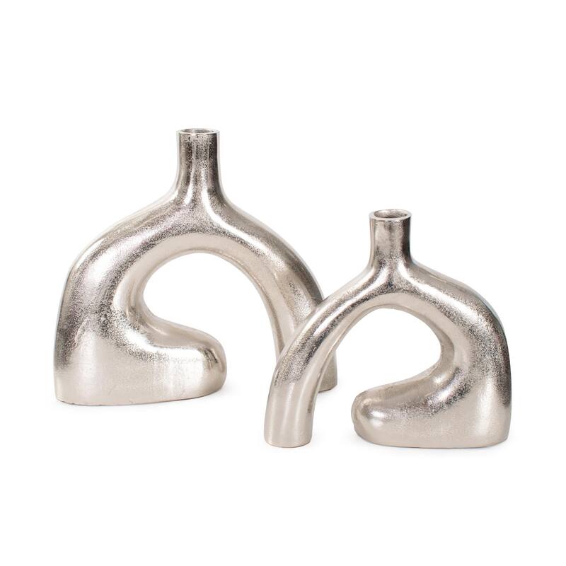 Shirin- Polished Silver Reverse Vase in Cast Aluminum- Short