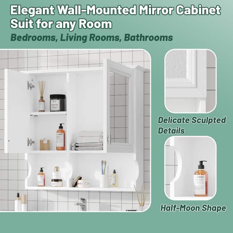 2-in-1 Bathroom Storage Wall Cabinet with Mirror and Adjustable Shelf
