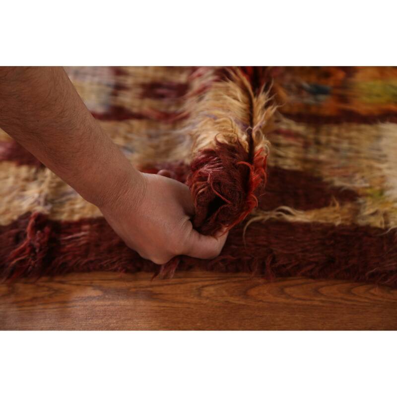 Hand Knotted Oriental 100% Wool Carpet Modern Tribal Red Moroccan Area Rug - 7' 8'' X 5' 8''