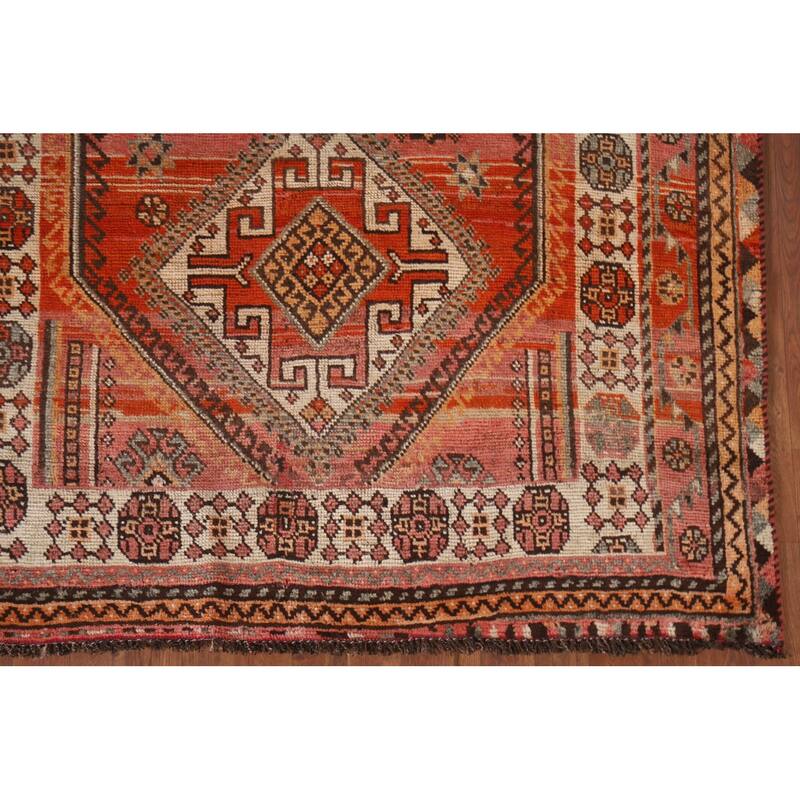 Hand Knotted Oriental 100% Wool Carpet Traditional Tribal Pink Qashqai Area Rug - 7' 10'' X 4' 10''