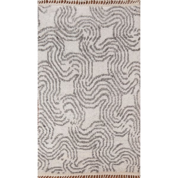 slide 1 of 20, Plush Contemporary Moroccan Wool Area Rug Hand-knotted Office Carpet - 5'2" x 8'2"