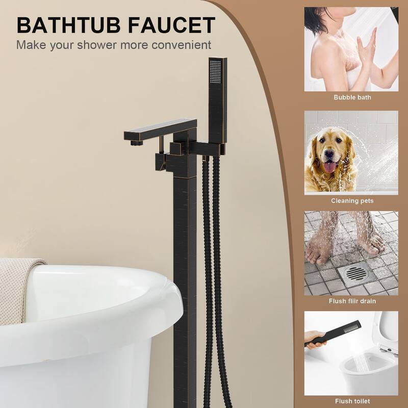 Topcraft Floor Mounted Bathtub Filler with Handheld Showerhead