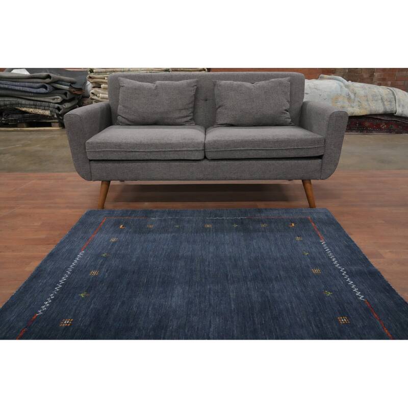Hand Knotted Oriental 100% Wool Carpet Tribal Animal Pictorial Navy Blue & Blues Gabbeh Area Rug - 4' 11'' X 5' 0''