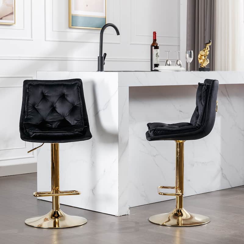 Velvet Swivel Bar Stools Set of 2, Dining Bar Stool with Height Adjustable, Upholstered Kitchen Stools with Footrest聽