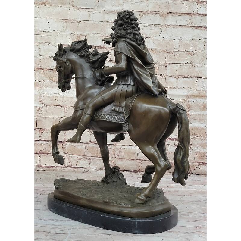 French King Louis Xiv Of France On Imitative Horseback - Bronze Sculpture On Marble Base
