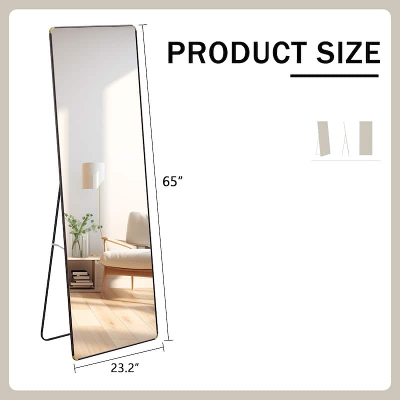 Roomfitters Floor Standing Full-Length Mirror with Walnut Frame, 65"x23.2" Wall Mounted Dressing Mirror for Bedroom