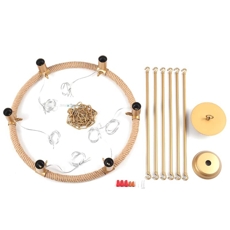 6-Light Farmhouse Chandelier, Modern Wagon Wheel Chandelier for Dining Room Living Room Bedroom Kitchen - W22.83"x H23.26"