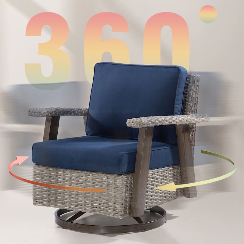 Cozywor Wicker Patio Outdoor Rocking Chair Swivel Lounge Chair