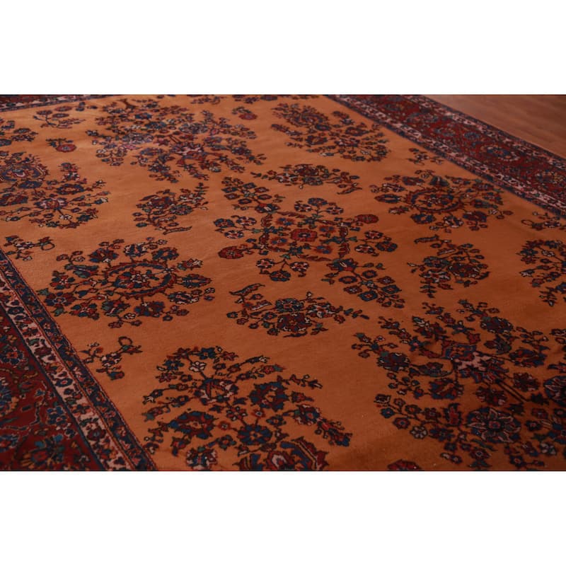 Orange Floral Sparta Turkish Area Rug Hand-Knotted Wool Carpet - 8'10"x 12'10" - 8'10"x 12'10" - Orange