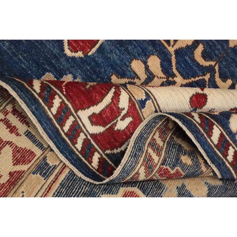 Hand Knotted Oriental 100% Wool Carpet Transitional Floral Navy Blue & Blues Oushak Area Rug - 9' 1'' X 6' 0''