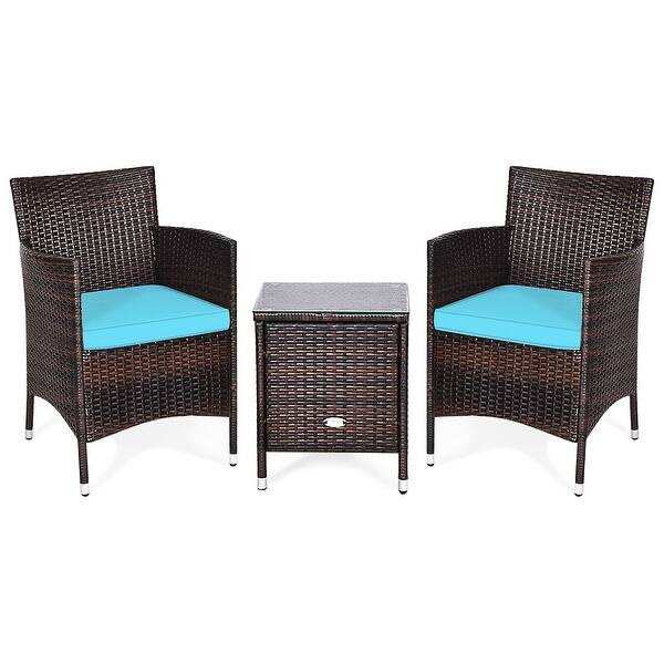 Shop Costway Outdoor 3 Pcs Rattan Wicker Furniture Sets Chairs Coffee Table Overstock 30994680