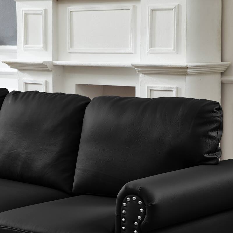 59.5" Modern Classic Design with Nails Loveseat Leather Couch,Upholstered Imitation Cowhide Leather