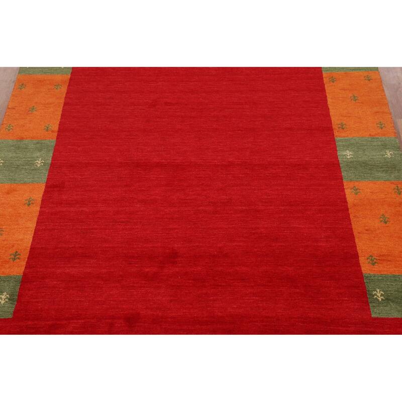 Red Gabbeh Indian Area Rug Handmade Wool Carpet - 5'11"x 7'11"