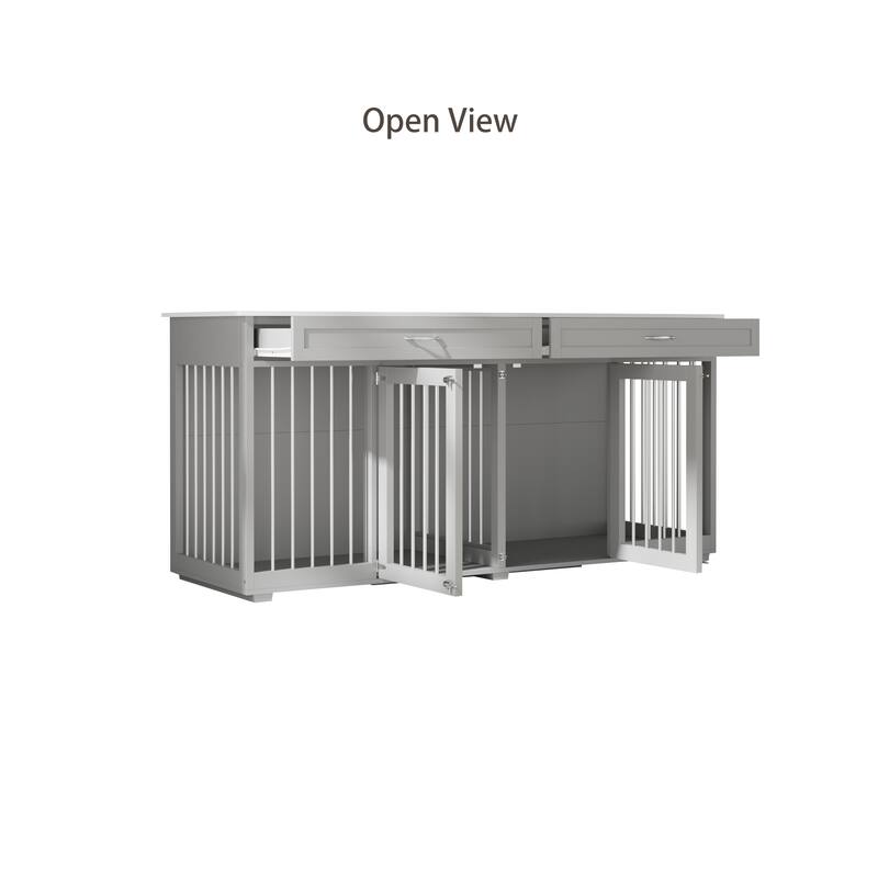 72.4 Inch Wooden Large Furniture Dog Crate with Drawers & Divider