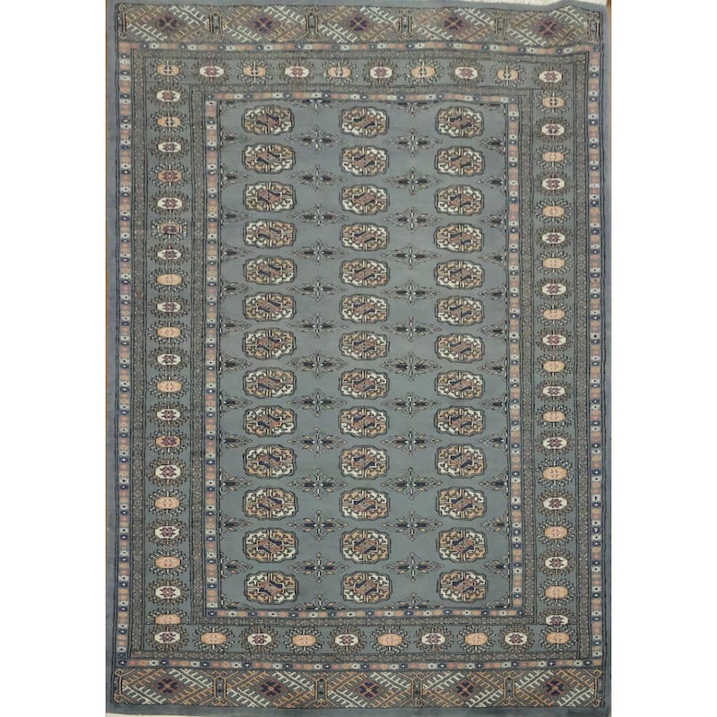Hand Knotted Oriental 100% Wool Carpet Traditional Tribal Navy Blue & Blues Bokhara Area Rug - 5' 11'' X 4' 2''