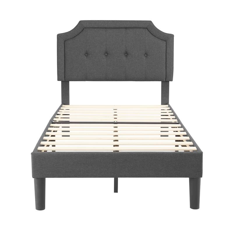 VECELO Upholstered Platform Kids Bed with Adjustable Headboard,Twin Size Bed Set of 2