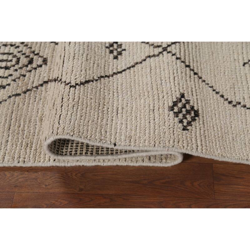 Trellis Moroccan Area Rug Hand-Knotted Geometric Beige Wool Carpet - 5'1"x 8'8"
