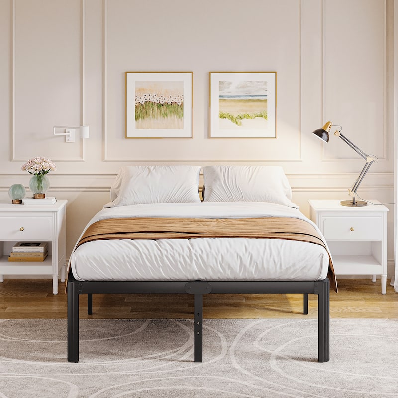 14" Heavy Duty Metal Bed Frame with Round Corners, Box Spring Not Required, Noise Free - Full