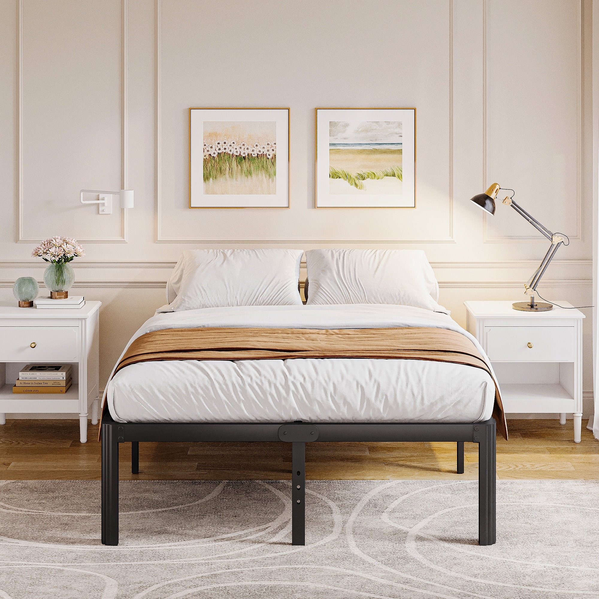 14" Heavy Duty Metal Bed Frame with Round Corners, Box Spring Not Required, Noise Free