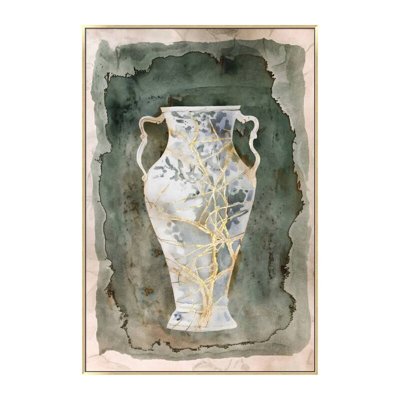 Modern Wall Decor Hand-Painted Canvas Artwork with Vintage Amphora Vase Design, for Living Room, Study and Office