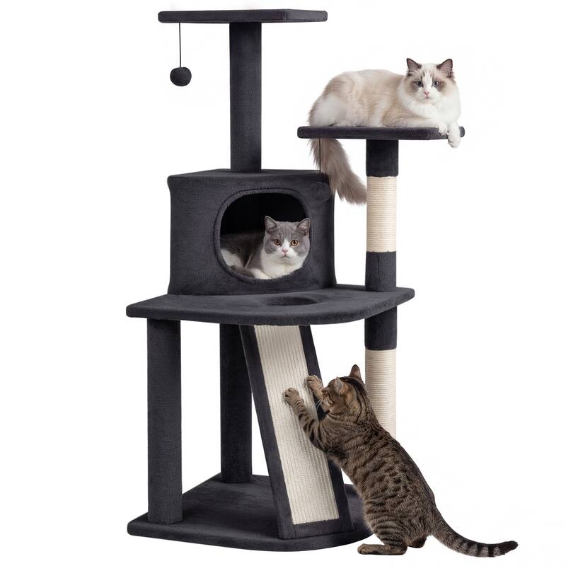 Gymax Cat Tree Multi-Level Cat Tower w/ Top Perches & Cozy Condo - Dark Gray