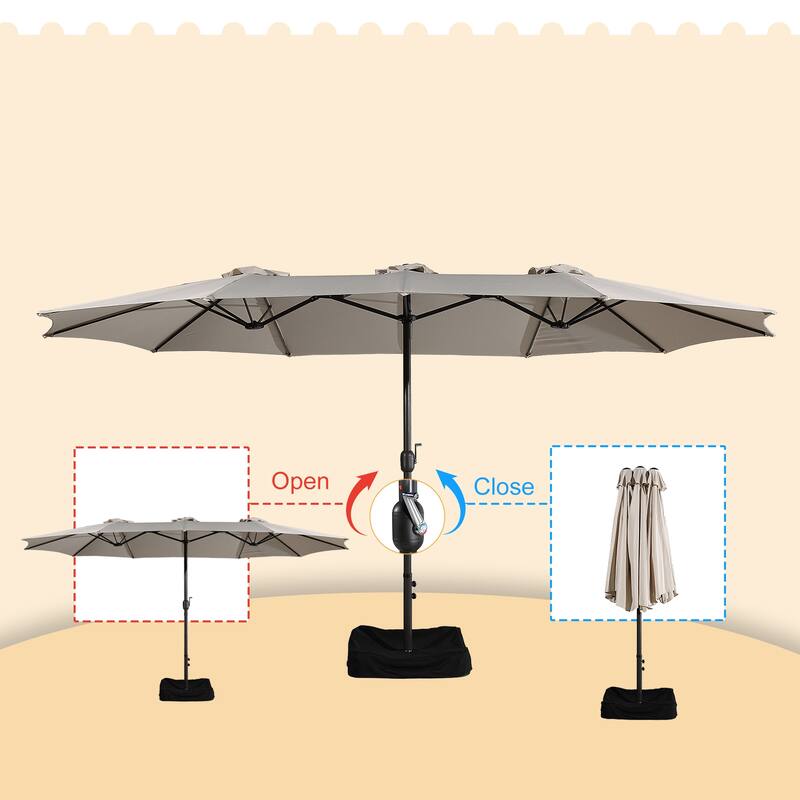Clihome 15 Ft Outdoor Rectangular Crank Market Umbrella with Base