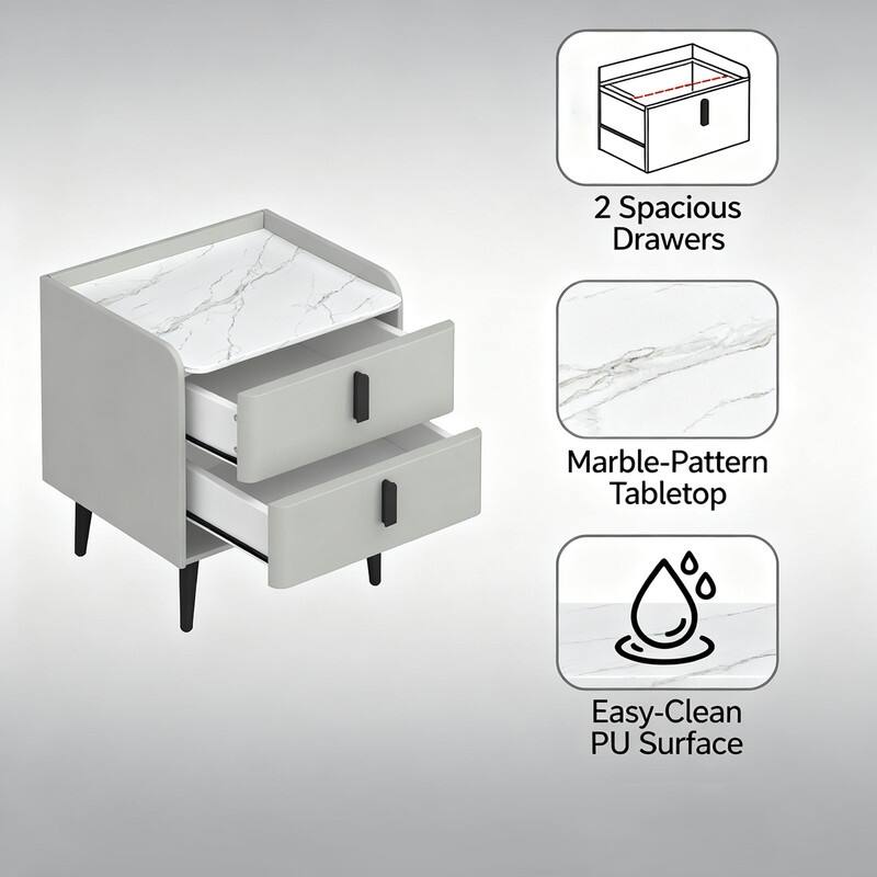 3-Pieces Bedroom Sets,Velvet Upholstered Bed with Grid Pattern Padded Headboard, Nightstands Set of 2 with 2 Drawers