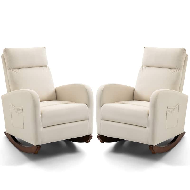 Mid Century Velvet Nursery Rocking Chairs Set of 2, Upholstered High Back Glider Armchairs for Living Room